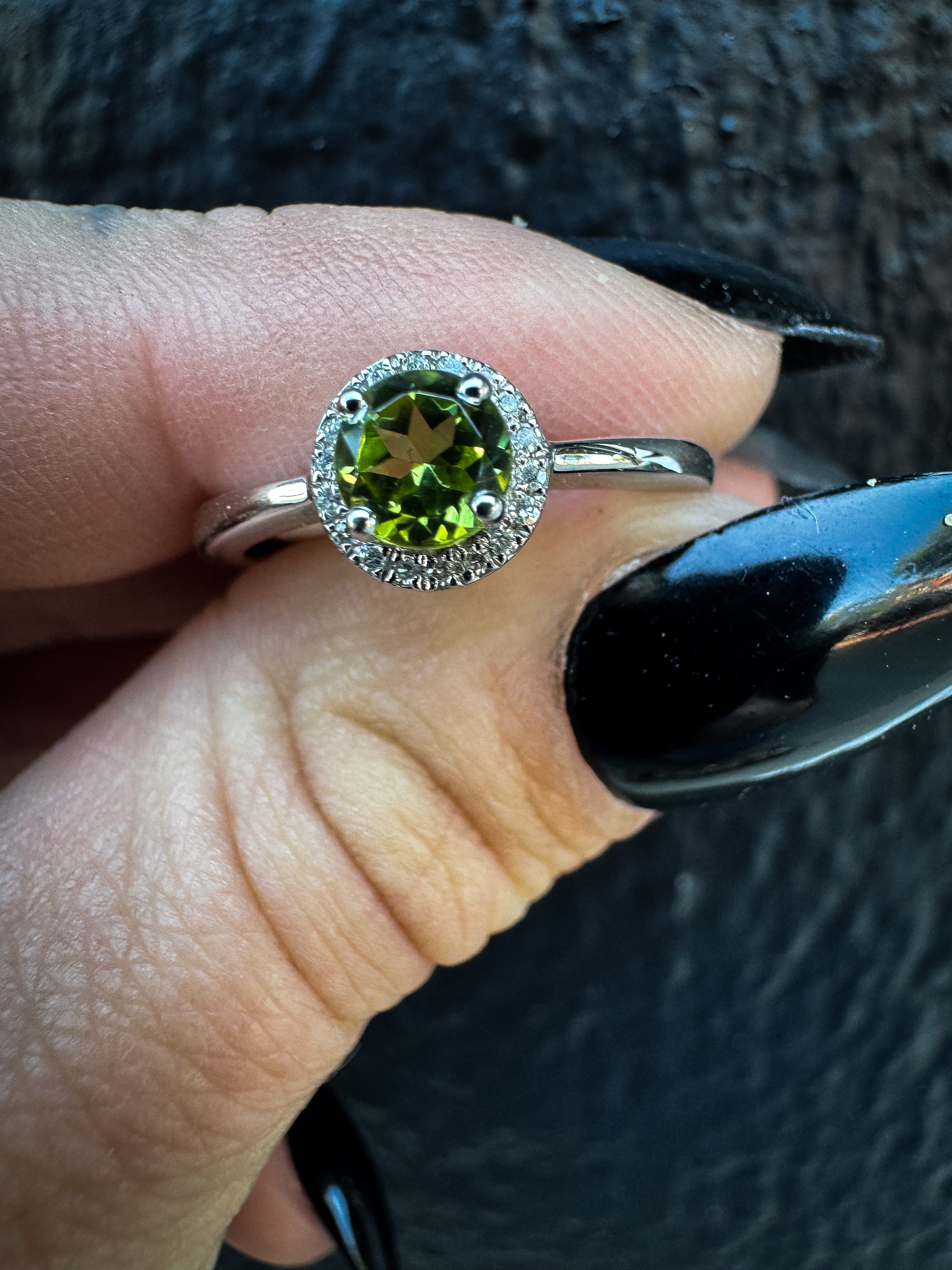 Round Peridot and Diamond Halo Ring