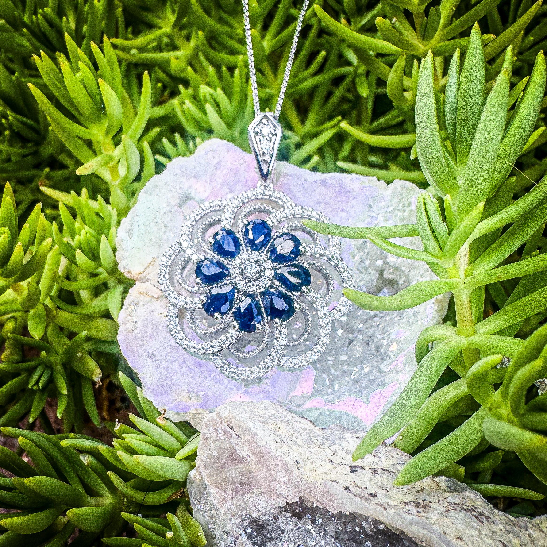Sapphire Flower Necklace