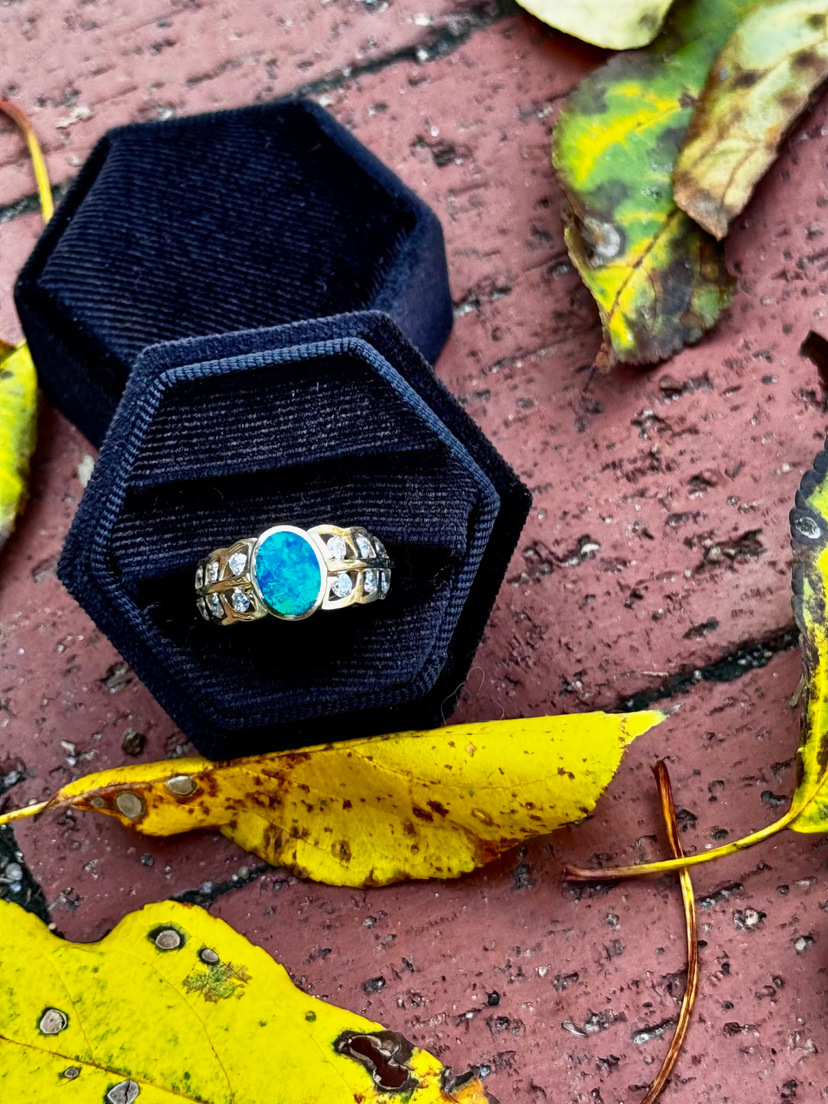 Blue Opal & Diamond Ring