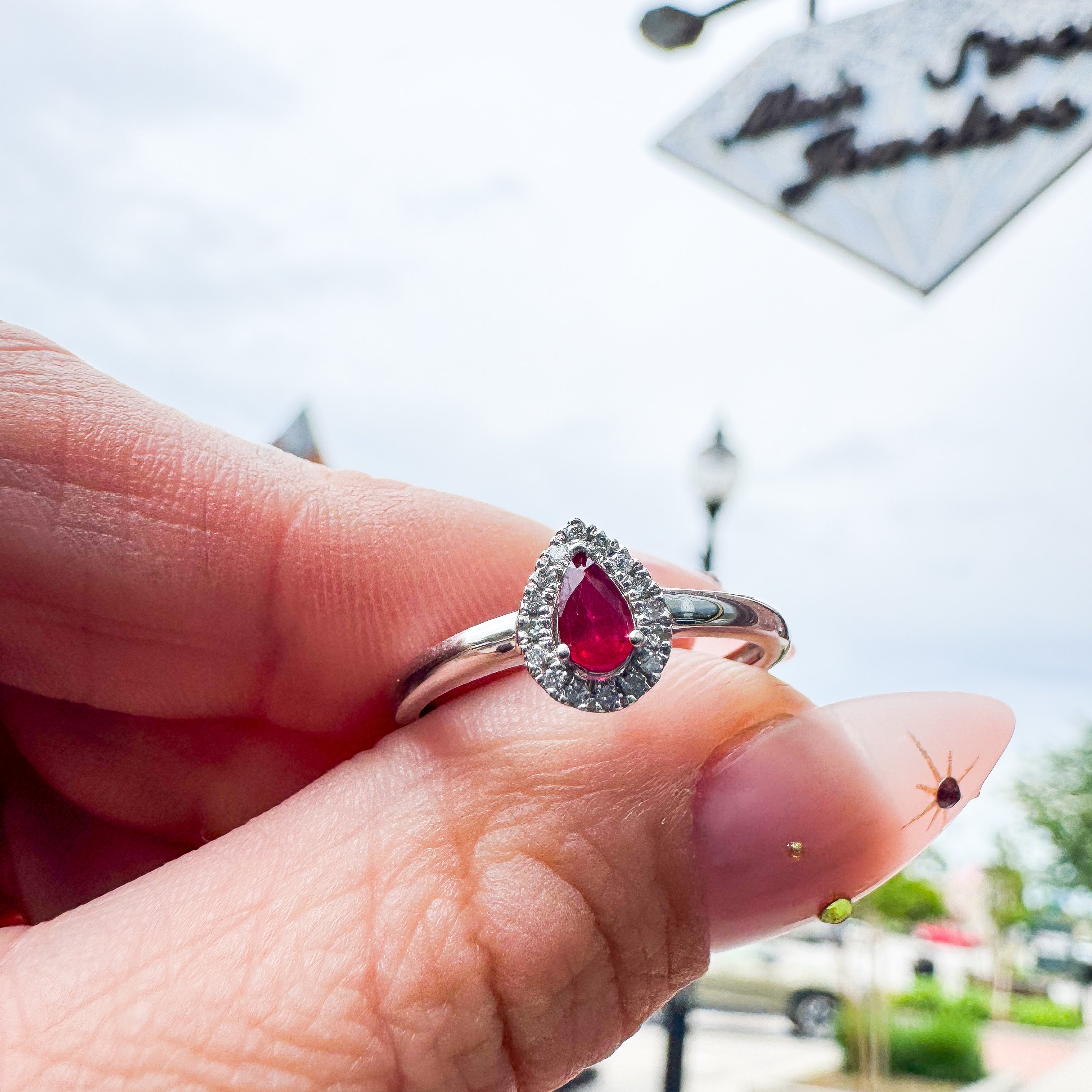 Ruby Pear Halo Ring