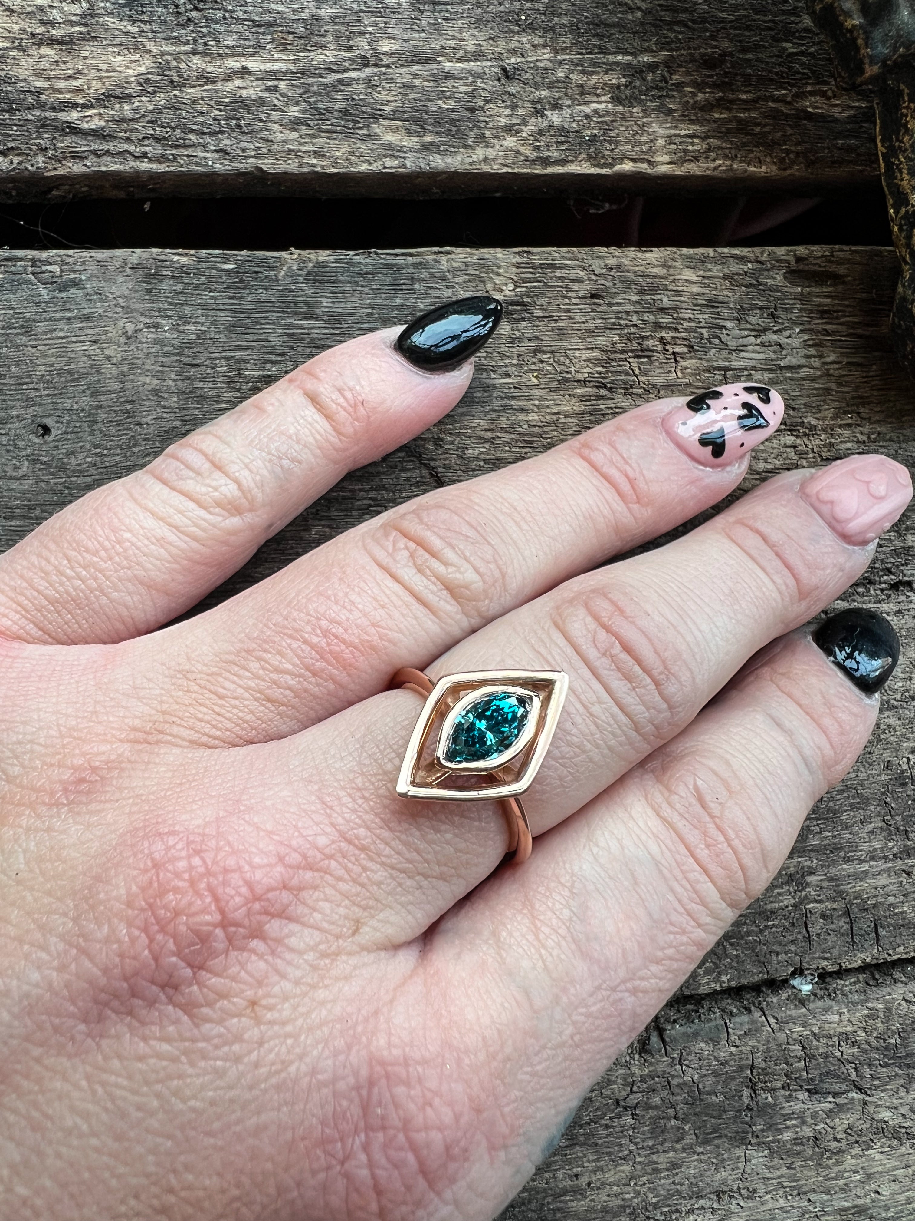 Rose Gold Blue Marquis Diamond Ring