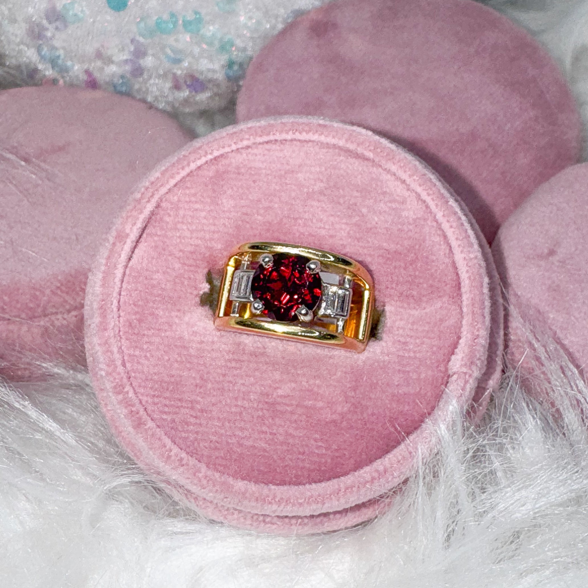 Yellow Gold Rhodolite Garnet & Diamond Ring