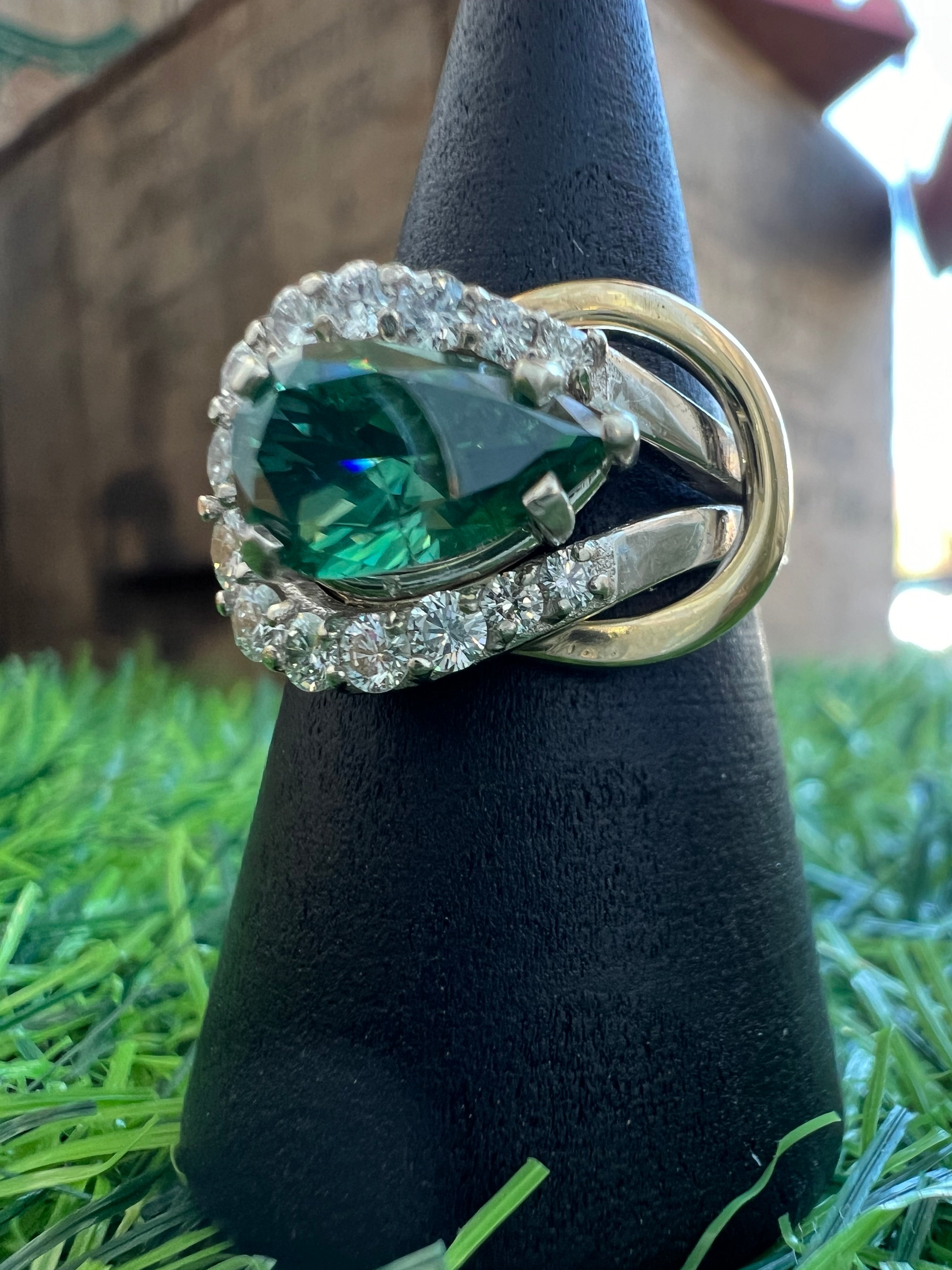 Two Tone Green Diamond Ring