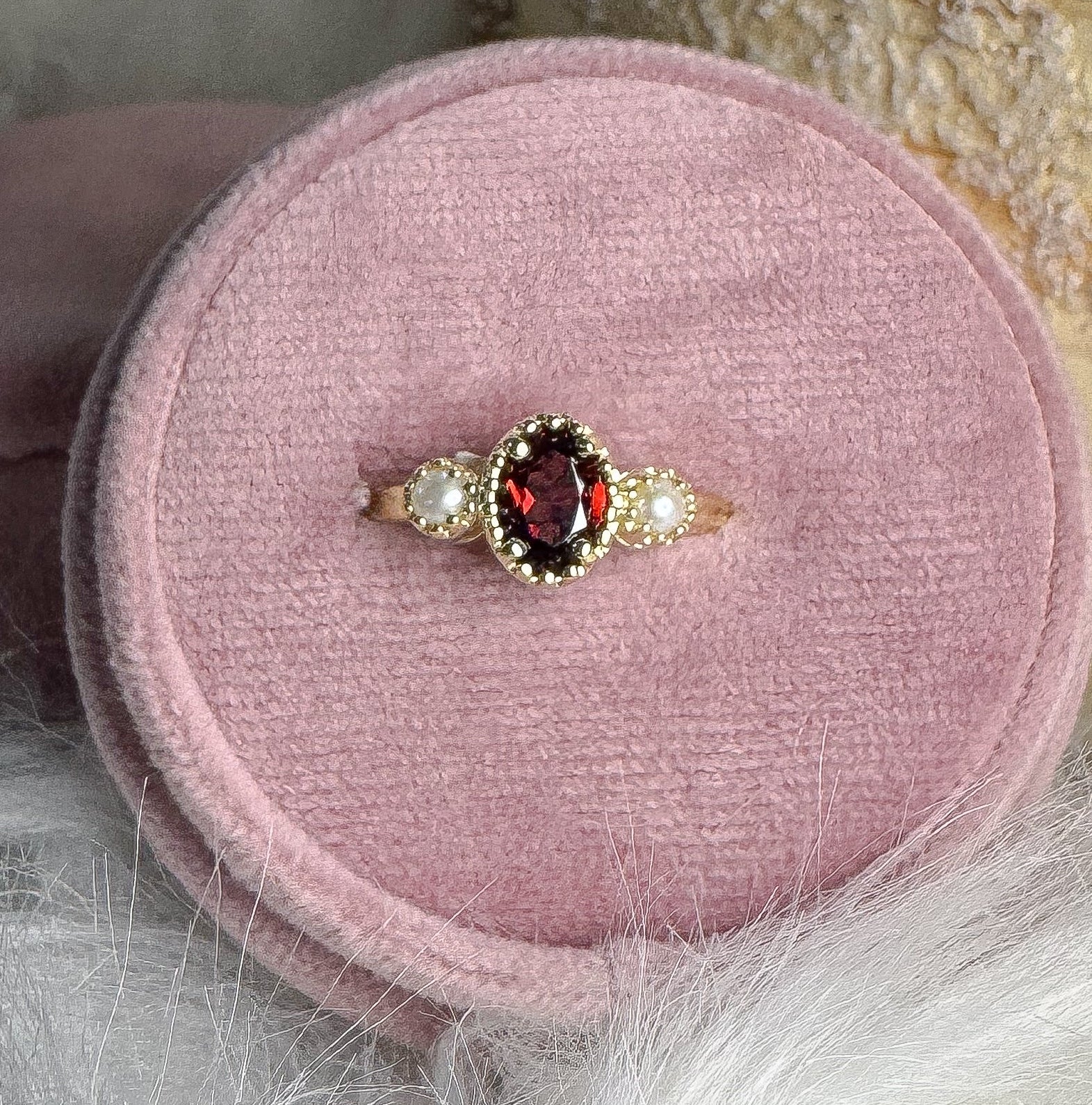 Garnet & Pearl Ring