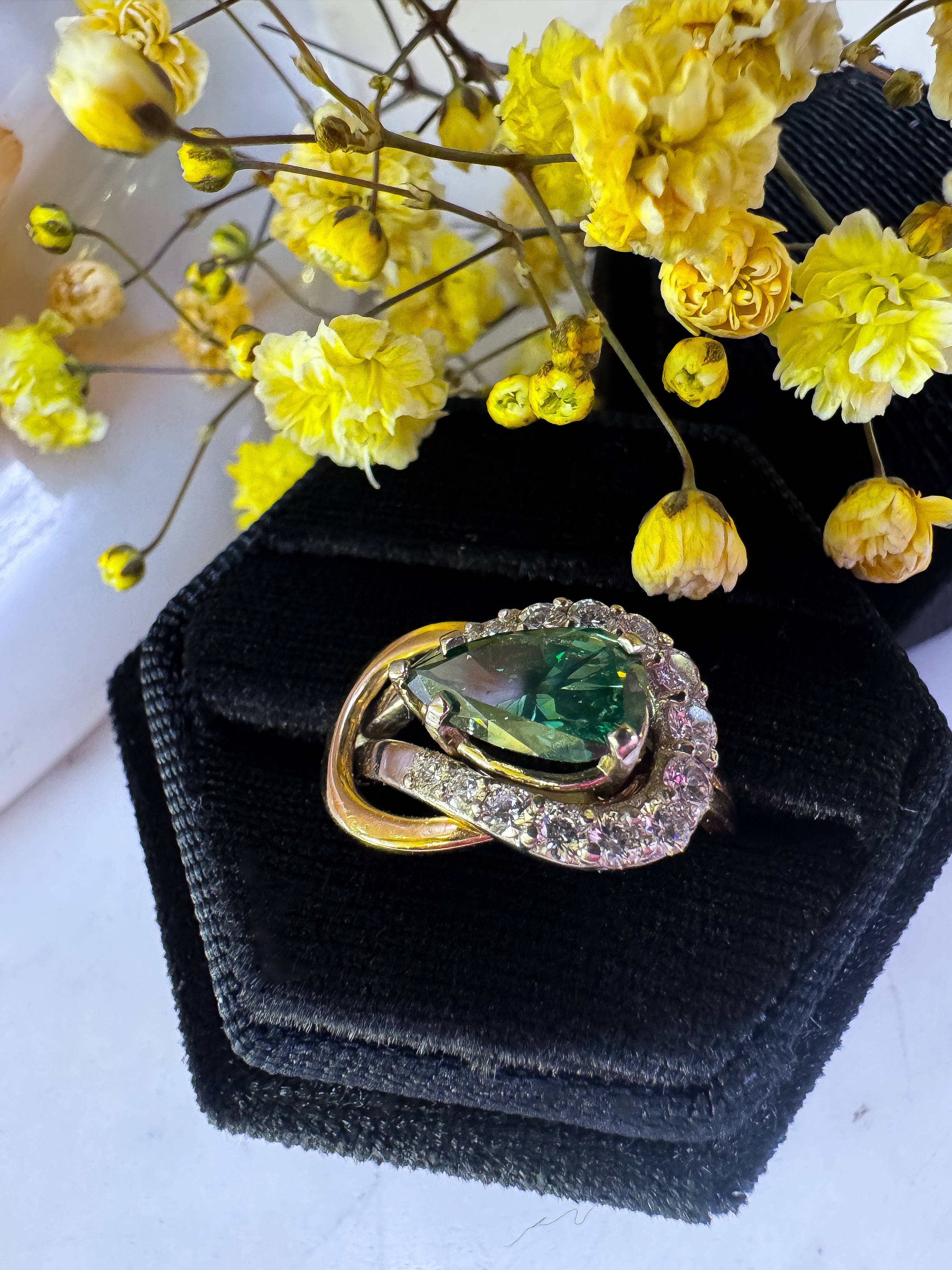 Two Tone Green Diamond Ring