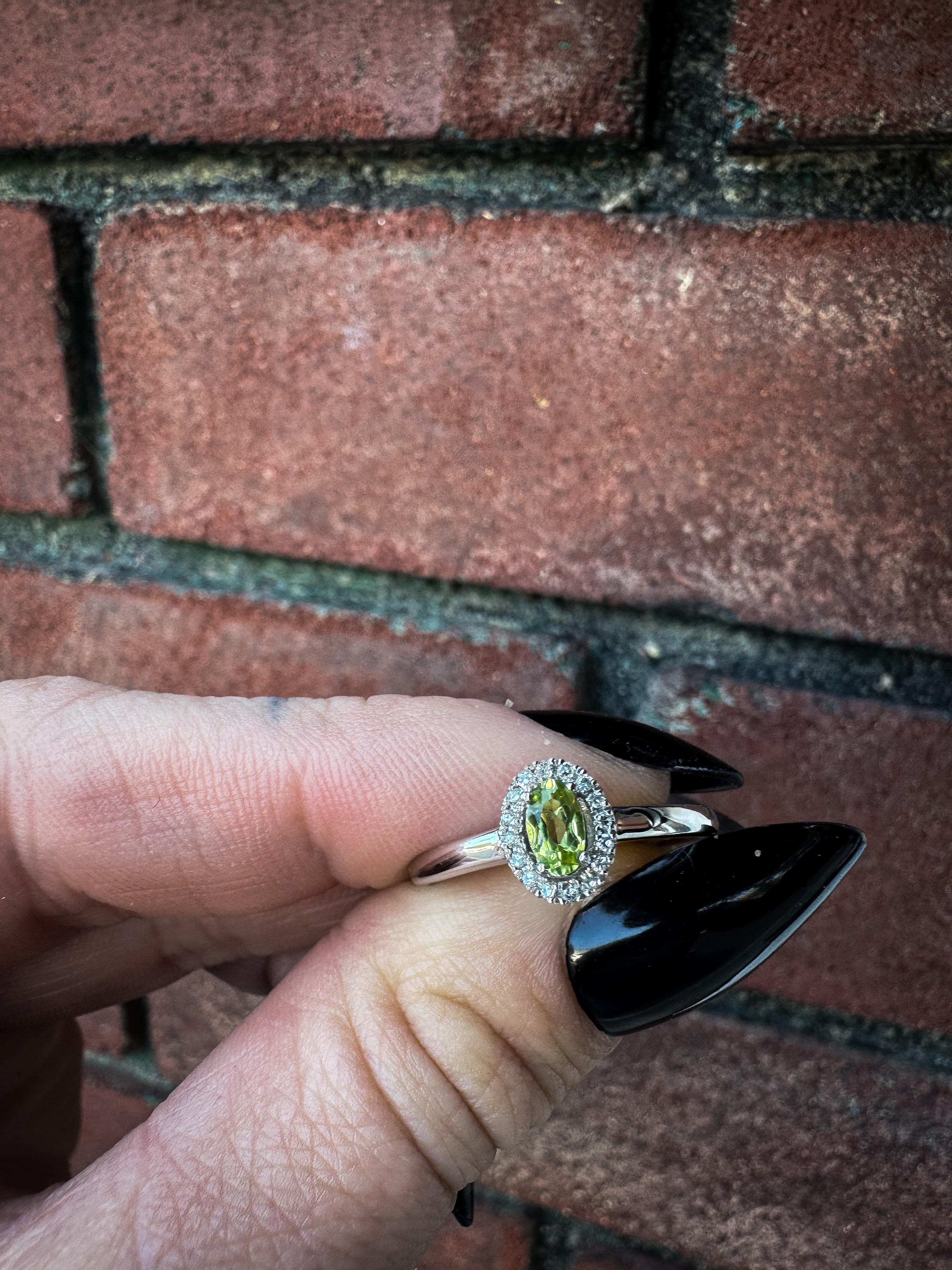Oval Peridot with Diamond Halo Ring
