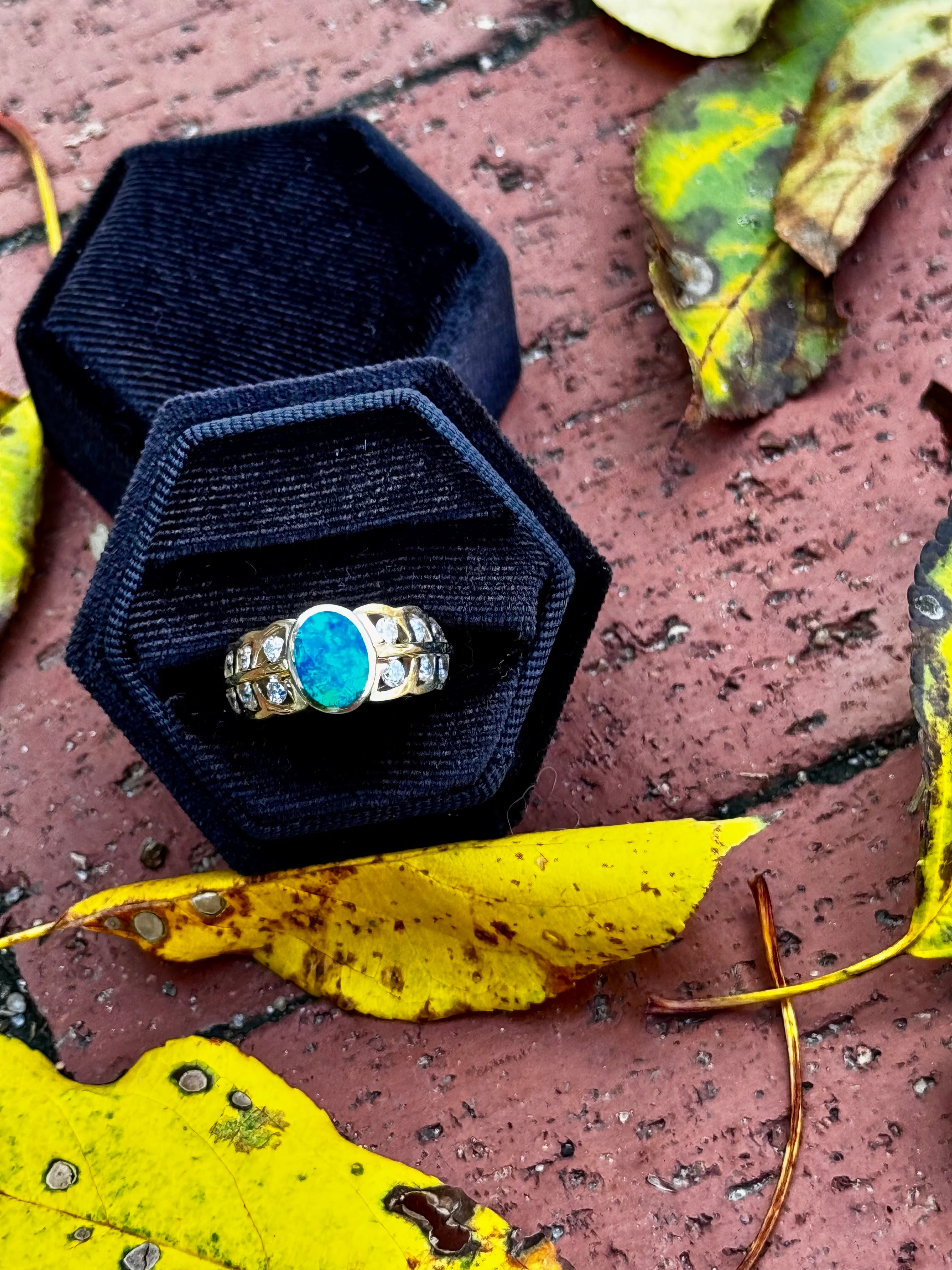 Blue Opal & Diamond Ring