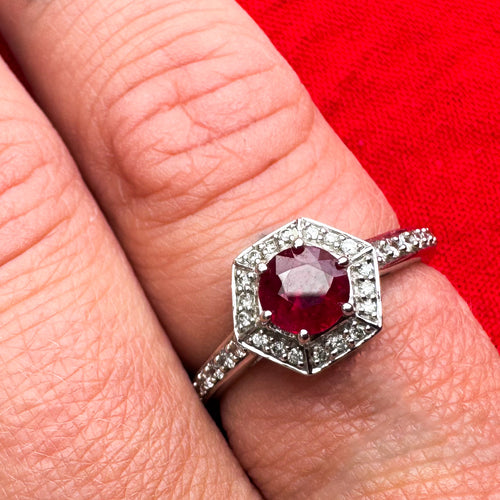 Created Ruby Diamond Halo Ring